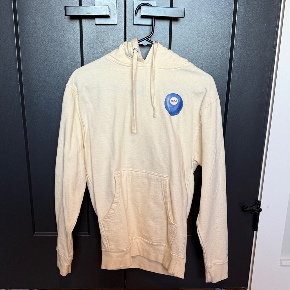 Cream Hoodie with Blue Patch